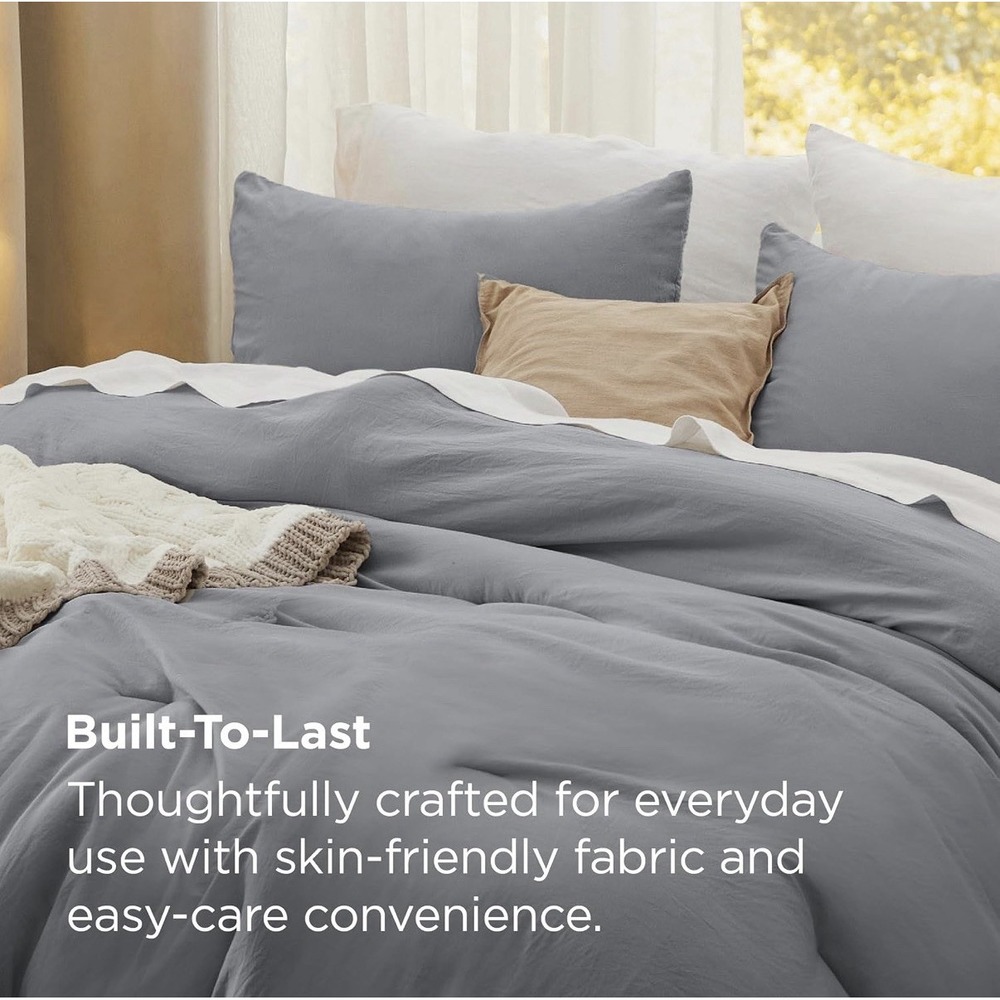Bedsure King Comforter Set Prewashed King Grey 104"x90" 3 Piece Set GentleSoft